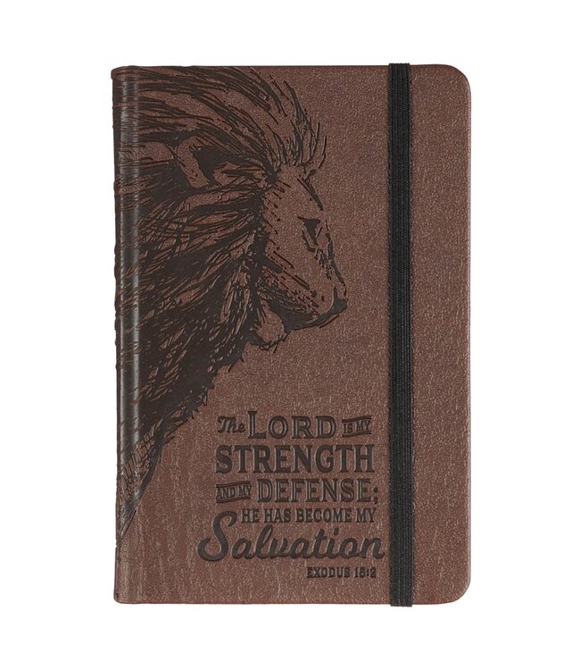 Strength and Defense Lion Walnut-Brown Faux Leather Hardcover Notebook with Elastic Band Closure - Exodus 15:2 | 仿皮精裝筆記簿，附鬆緊帶封口