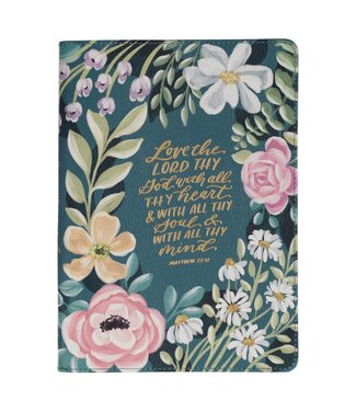 Christian Art Gifts Love the Lord Teal Floral Faux Leather Journal with Zipper Closure - Matthew 22:37 | 拉鍊式仿皮面筆記本
