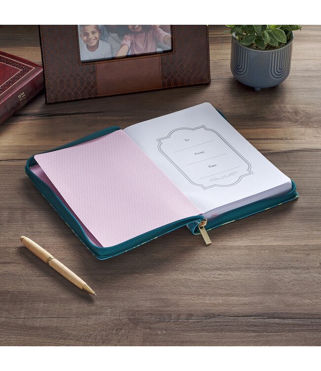 Love the Lord Teal Floral Faux Leather Journal with Zipper Closure - Matthew 22:37 | 拉鍊式仿皮面筆記本