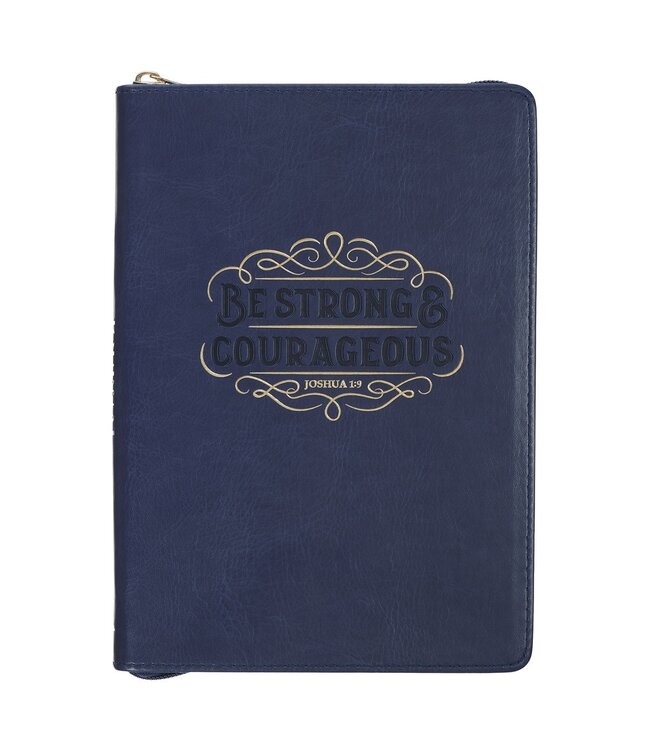 Be Strong and Courageous Blue Faux Leather Journal with Zipper Closure - Joshua 1:9 | 拉鍊式仿皮面筆記本