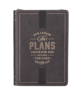 Christian Art Gifts The Plans Charcoal Faux Leather Classic Journal with Zipper Closure - Jeremiah 29:11 | 拉鍊式仿皮面筆記本