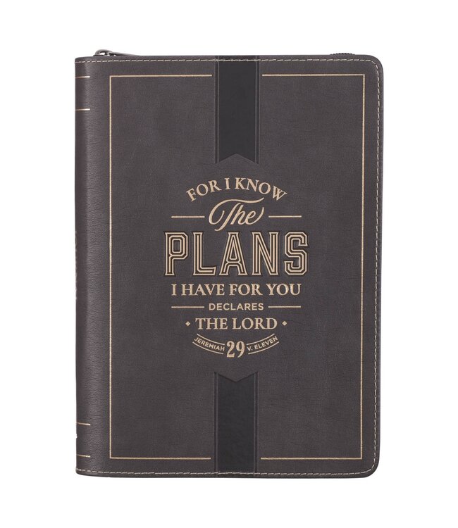 The Plans Charcoal Faux Leather Classic Journal with Zipper Closure - Jeremiah 29:11 | 拉鍊式仿皮面筆記本