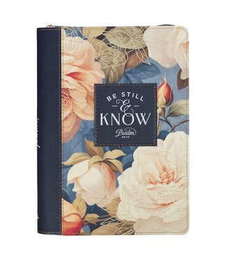 Christian Art Gifts Be Still and Know Serene Roses Faux Leather Journal with Zipper Closure - Psalm 46:10 | 拉鍊式仿皮面筆記本