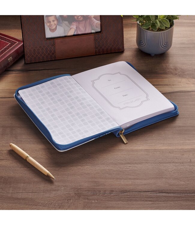 Love Blue Floral Tile Faux Leather Journal with Zipper Closure - John 3:16 | 拉鍊式仿皮面筆記本