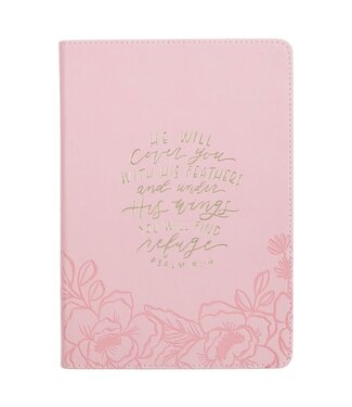 Christian Art Gifts Under His Wings Pink Faux Leather Classic Journal with Zipper Closure - Psalm 91:4 | 拉鍊式仿皮面筆記本