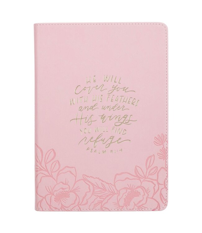 Under His Wings Pink Faux Leather Classic Journal with Zipper Closure - Psalm 91:4 | 拉鍊式仿皮面筆記本