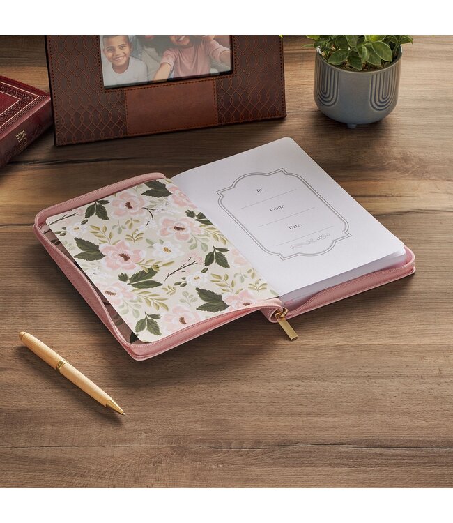 Under His Wings Pink Faux Leather Classic Journal with Zipper Closure - Psalm 91:4 | 拉鍊式仿皮面筆記本