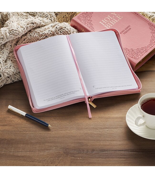 Under His Wings Pink Faux Leather Classic Journal with Zipper Closure - Psalm 91:4 | 拉鍊式仿皮面筆記本