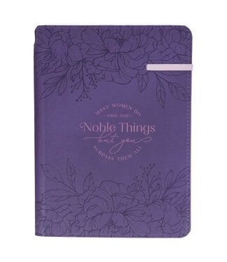 Christian Art Gifts Noble Things Purple Faux Leather Classic Journal with Pen Holder - Proverbs 31:29 | 仿皮經典日記本 (附筆套)