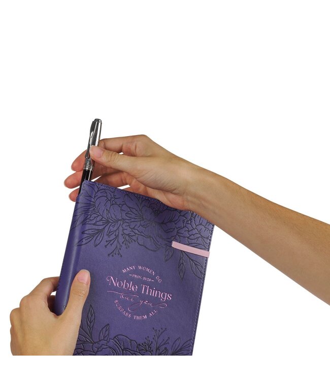 Noble Things Purple Faux Leather Classic Journal with Pen Holder - Proverbs 31:29 | 仿皮經典日記本 (附筆套)