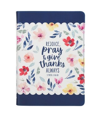 Christian Art Gifts Give Thanks Blue Floral Faux Leather Classic Journal - 1 Thessalonians 5:16-17 | 仿皮面筆記本