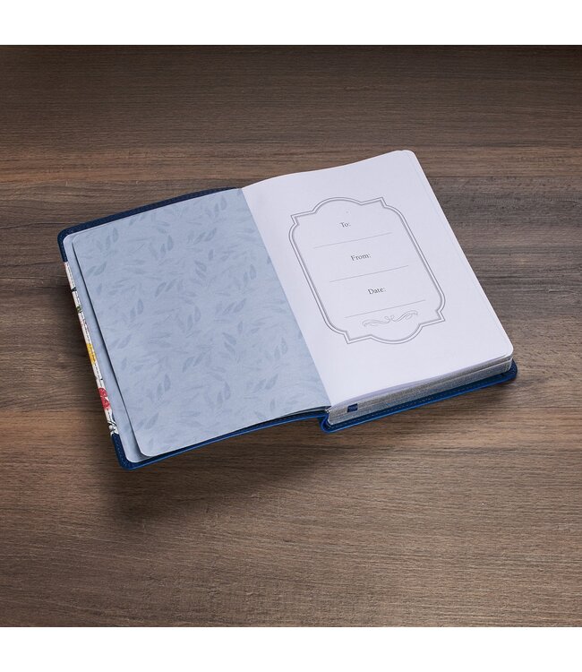 Give Thanks Blue Floral Faux Leather Classic Journal - 1 Thessalonians 5:16-17 | 仿皮面筆記本