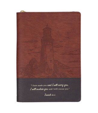 Christian Art Gifts I Have Made You Brown Journal with Zipper Closure - Isa 46:4 | 拉鍊式仿皮面筆記本