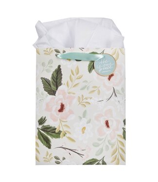 Christian Art Gifts He is Our Peace Green Floral Large Portrait Gift Bag - Ephesians 2:14 | 禮物袋——大