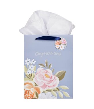 Christian Art Gifts Congratulations Blue Floral Large Portrait Gift Bag | 禮物袋——大