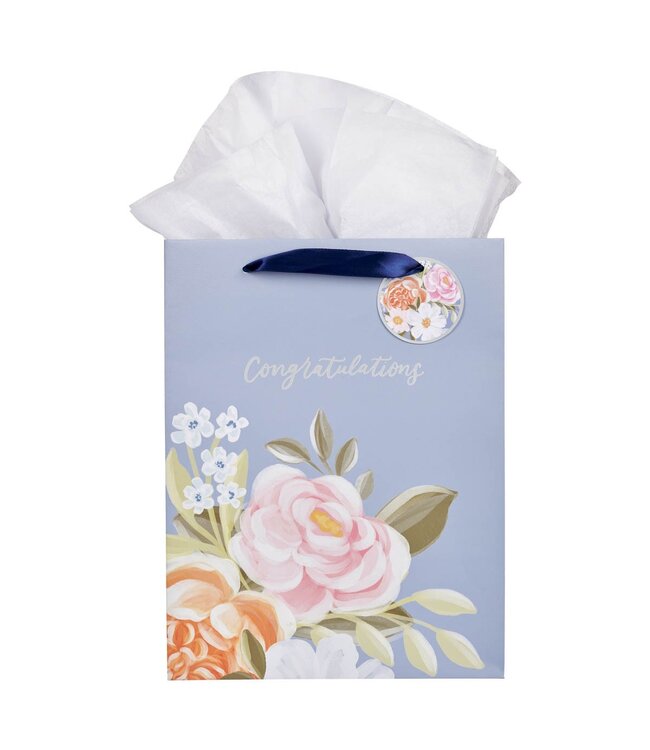 Congratulations Blue Floral Large Portrait Gift Bag | 禮物袋——大