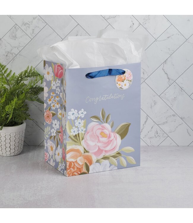 Congratulations Blue Floral Large Portrait Gift Bag | 禮物袋——大