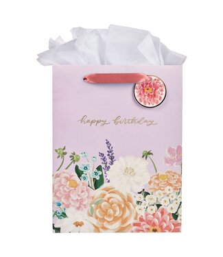 Christian Art Gifts Happy Birthday Lilac Floral Large Portrait Gift Bag | 生日禮物袋