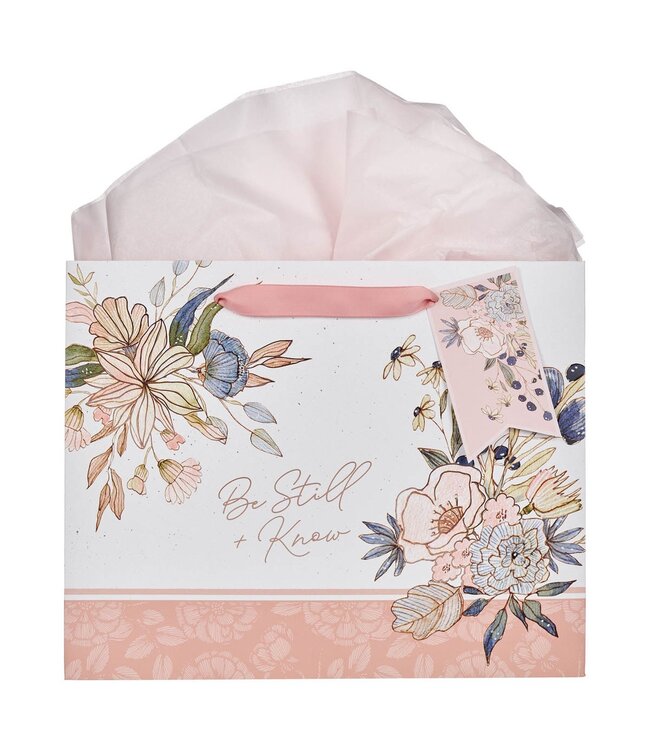 Be Still and Know Peach Blossom Large Landscape Gift Bag - Psalm 46:10 | 禮物袋——大