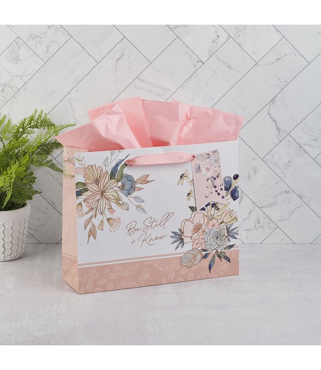 Be Still and Know Peach Blossom Large Landscape Gift Bag - Psalm 46:10 | 禮物袋——大