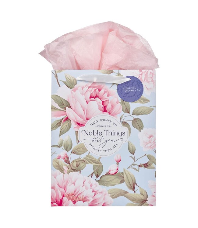 Noble Things Pink Peony Large Portrait Gift Bag - Proverbs 31:29 | 禮物袋——大