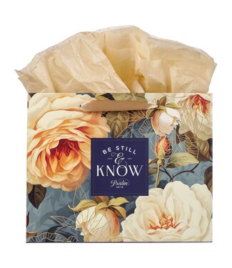 Christian Art Gifts Be Still and Know Serene Roses Large Landscape Gift Bag - Psalm 46:10 | 禮物袋——大
