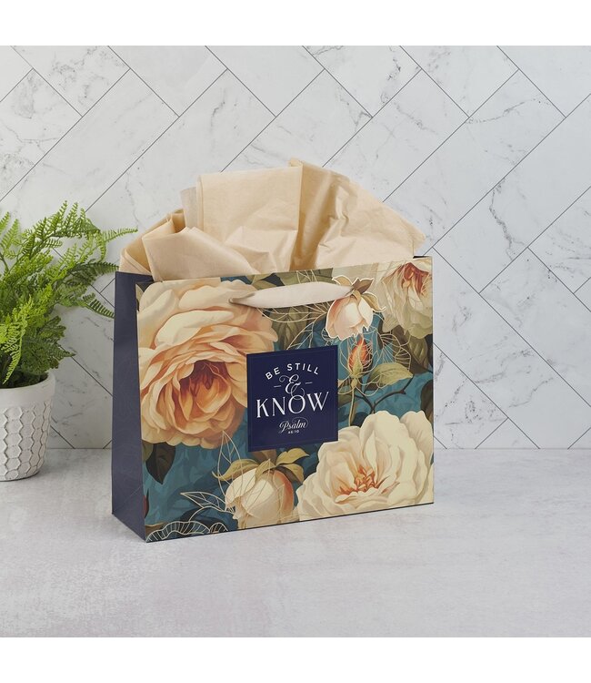 Be Still and Know Serene Roses Large Landscape Gift Bag - Psalm 46:10 | 禮物袋——大