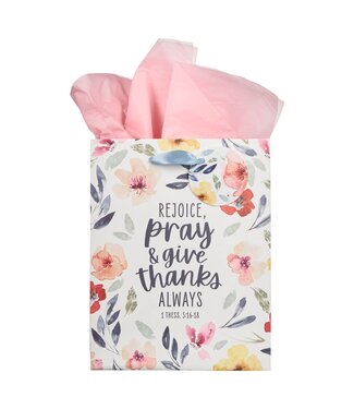 Christian Art Gifts Rejoice Bright Floral Large Portrait Gift Bag - 1 Thessalonians 5:16-18 | 禮物袋——大
