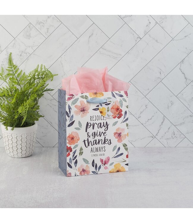 Rejoice Bright Floral Large Portrait Gift Bag - 1 Thessalonians 5:16-18 | 禮物袋——大