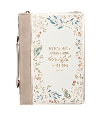 Christian Art Gifts Everything Beautiful Taupe Faux Leather Bible Cover - Ecclesiastes 3:11 | 仿皮拉鏈聖經套