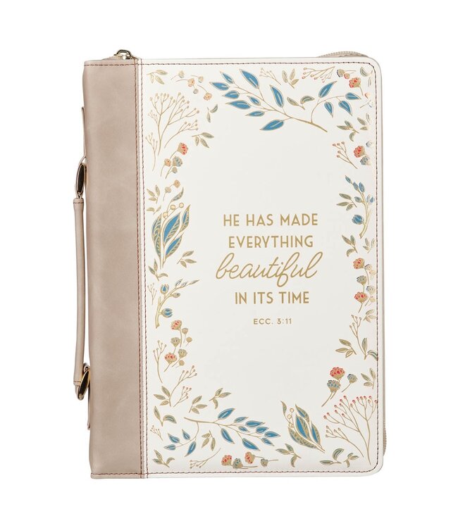 Everything Beautiful Taupe Faux Leather Bible Cover - Ecclesiastes 3:11 | 仿皮拉鏈聖經套
