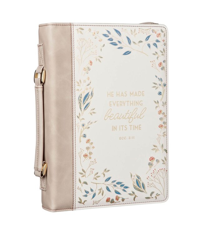 Everything Beautiful Taupe Faux Leather Bible Cover - Ecclesiastes 3:11 | 仿皮拉鏈聖經套