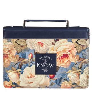 Christian Art Gifts Be Still Serene Roses Blue Faux Leather Bible - Psalm 46:10 | 仿皮拉鏈聖經套