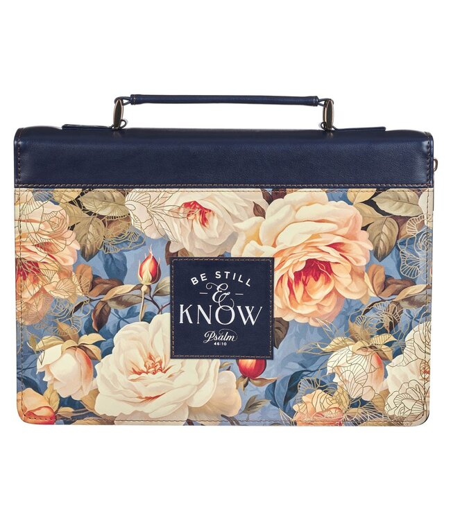 Be Still Serene Roses Blue Faux Leather Bible - Psalm 46:10 | 仿皮拉鏈聖經套