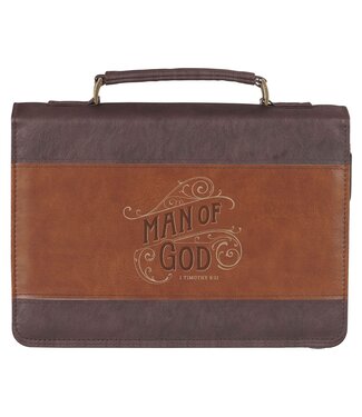 Christian Art Gifts Man of God Honey-Brown and Espresso Faux Leather Bible Cover - 1 Timothy 6:11 | 仿皮拉鏈聖經套