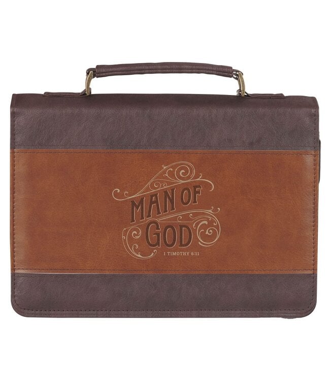 Man of God Honey-Brown and Espresso Faux Leather Bible Cover - 1 Timothy 6:11 | 仿皮拉鏈聖經套