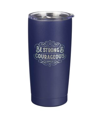 Christian Art Gifts Strong and Courageous Navy Blue Stainless Steel Travel Tumbler - Joshua 1:9 | 不銹鋼旅行水杯