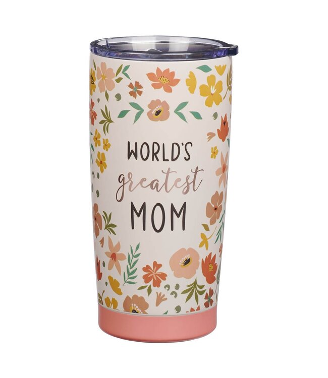 World's Greatest Mom Peach Floral Stainless Steel Travel Tumbler | 不銹鋼旅行杯
