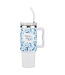 Trust in the Lord Blue Botany 40 oz Stainless Steel Travel Tumbler with Straw - Proverbs 3:5 | 40 盎司不鏽鋼旅行杯連吸管