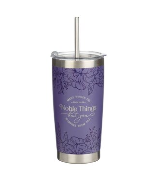 Christian Art Gifts Noble Things Lavender Floral Stainless Steel Tumbler - Proverbs 31:29 | 不銹鋼旅行杯