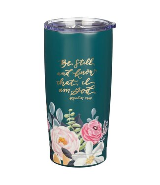 Christian Art Gifts Be Still Teal Floral Stainless Steel Travel Tumbler - Psalm 46:10 | 不銹鋼旅行杯
