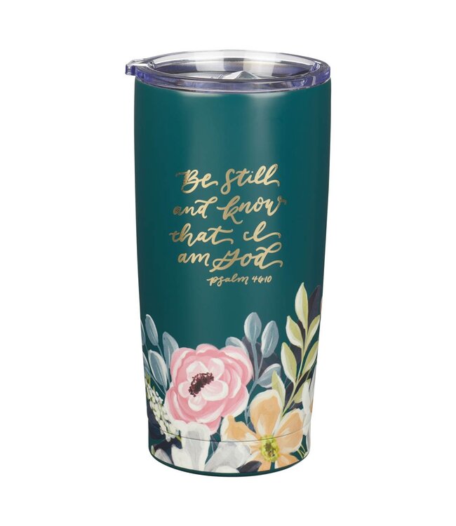 Be Still Teal Floral Stainless Steel Travel Tumbler - Psalm 46:10 | 不銹鋼旅行杯