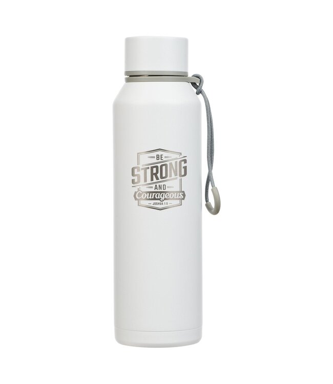 Strong and Courageous White Stainless Steel Water Bottle - Joshua 1:9 | 不銹鋼保溫水壺