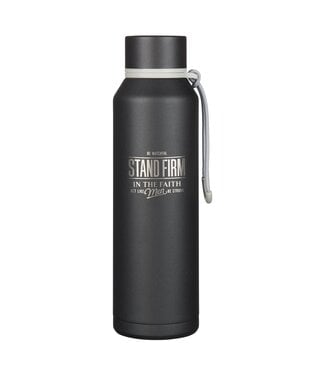 Christian Art Gifts Stand Firm Black Stainless Steel Water Bottle - 1 Corinthians 16:13 | 不銹鋼保溫水壺
