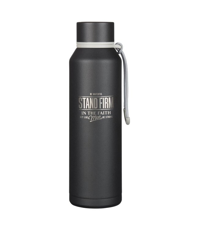 Stand Firm Black Stainless Steel Water Bottle - 1 Corinthians 16:13 | 不銹鋼保溫水壺