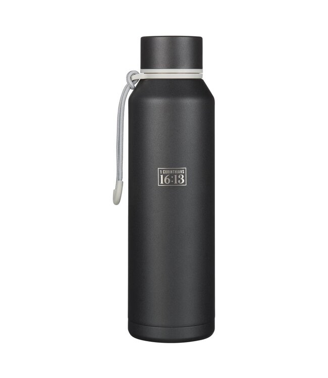 Stand Firm Black Stainless Steel Water Bottle - 1 Corinthians 16:13 | 不銹鋼保溫水壺