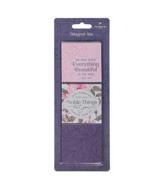 Christian Art Gifts Noble Things Pink Floral Magnet Set - Proverbs 31:29 | 冰箱貼套裝