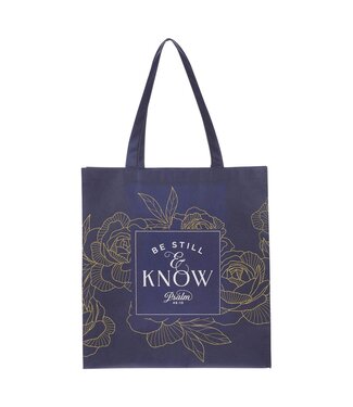 Christian Art Gifts Be Still Navy Reusable Non-woven Shopping Tote Bag - Psalm 46:10 | 不織布環保袋