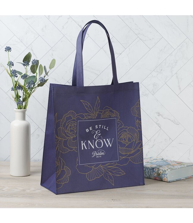Be Still Navy Reusable Non-woven Shopping Tote Bag - Psalm 46:10 | 不織布環保袋