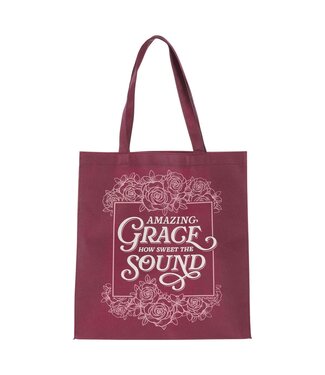 Christian Art Gifts Amazing Grace Burgundy Reusable Non-woven Shopping Tote Bag | 不織布環保袋